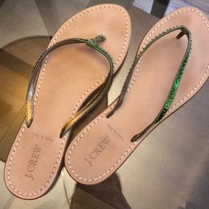 J Crew flip flops with green sequins size 10